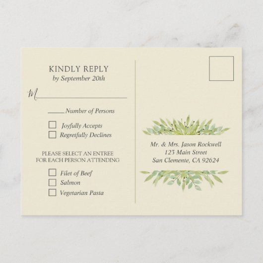 Greenery Wreath Fall Wedding RSVP Briefkaart (Achterkant)