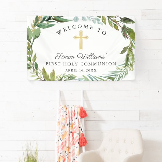 Greenery Wreath First Heilige Communauteit Welkom Spandoek (Insitu)