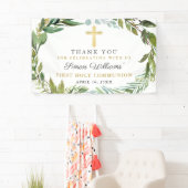 Greenery Wreath First Heilige Communie Dank u Spandoek (Insitu)