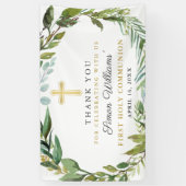 Greenery Wreath First Heilige Communie Dank u Spandoek (Verticaal)