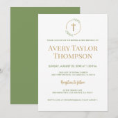 Greenery Wreath Gold Cross doop 1e verjaardag Kaart (Voorkant / Achterkant)