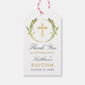 Greenery Wreath Gold Cross Girl Baptisme Cadeaulabel (Voorkant)