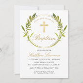 Greenery Wreath Gold Cross Girl Baptisme Kaart (Voorkant)