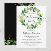 Greenery Wreath Gold Glitter Graduation Party Kaart (Voorkant / Achterkant)