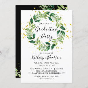 Greenery Wreath Gold Glitter Graduation Party Kaart