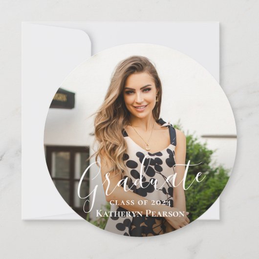 Greenery Wreath Gold Navy Blue Afstuderen Kaart (Achterkant)