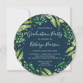 Greenery Wreath Gold Navy Blue Afstuderen Kaart (Voorkant)