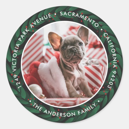 Greenery Wreath Kerstman Address Labels (Voorkant)