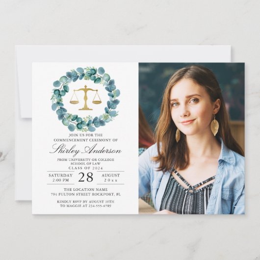 Greenery Wreath Law School Afstuderen Kaart (Voorkant)
