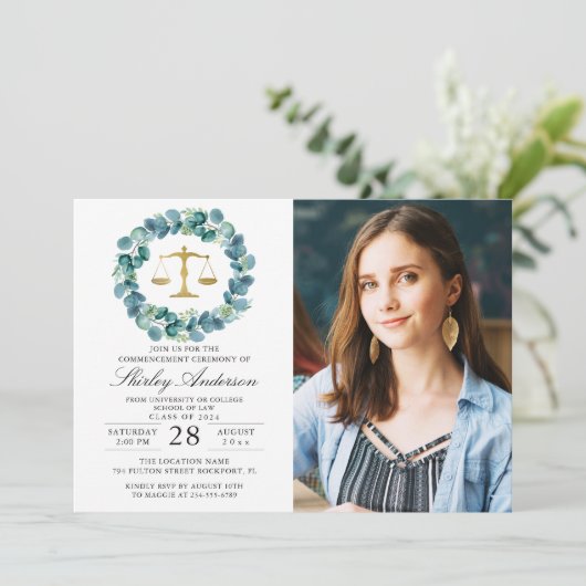 Greenery Wreath Law School Afstuderen Kaart (Staand voorkant)
