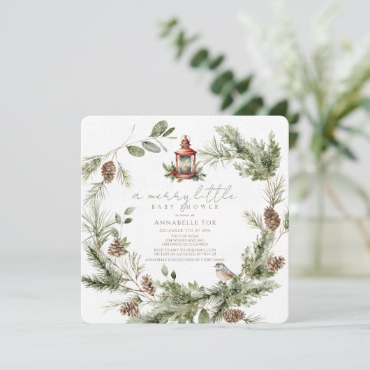 Greenery Wreath Merry Little Baby shower Kaart (Staand voorkant)