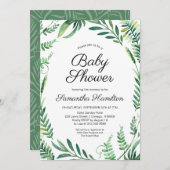 Greenery Wreath Modern Botanisch Baby shower Kaart (Voorkant / Achterkant)
