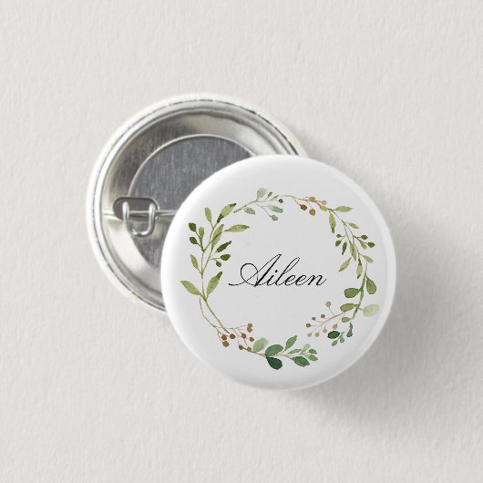 Greenery Wreath Monogram/gepersonaliseerde naam Ronde Button 3,2 Cm (Voorkant /achterkant)