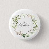 Greenery Wreath Monogram/gepersonaliseerde naam Ronde Button 3,2 Cm (Voorkant)