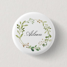 Greenery Wreath Monogram/gepersonaliseerde naam Ronde Button 3,2 Cm