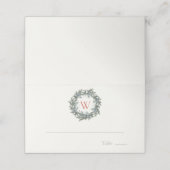 Greenery Wreath Monogram Kerstfeestdag Plaatskaartje (Buitenkant ongevouwen)