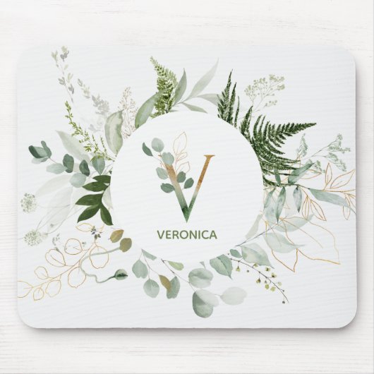 Greenery Wreath Monogram Letter/Muismat Muismat (Voorkant)