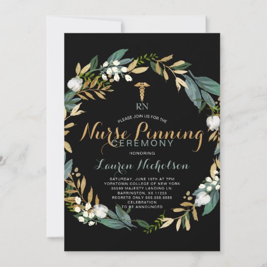 Greenery Wreath Nurse Pinning Ceremony Uitnodiging (Voorkant)