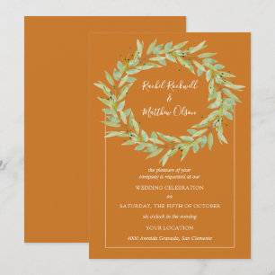 Greenery Wreath op Ochre Wedding Kaart