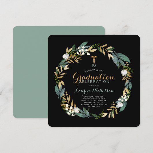 Greenery Wreath PA Graduation Party Invitation Kaart (Voorkant / Achterkant)