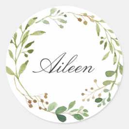 Greenery Wreath personalize name Ronde Sticker