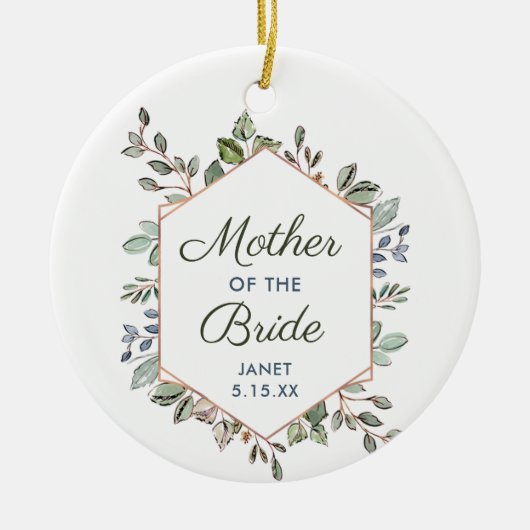 Greenery Wreath Personalized Moeder van de Bride Keramisch Ornament (Voorkant)