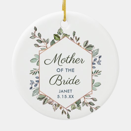 Greenery Wreath Personalized Moeder van de Bride Keramisch Ornament (Achterkant)