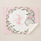 Greenery Wreath Pink Elephant Personalized Girl Sherpa Deken (Voorkant (horizontaal))