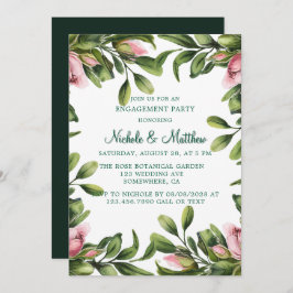 Greenery Wreath Pink Rose Bud Engagement Party Kaart