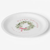 Greenery Wreath & Red Bow Holiday Papieren Bordje (Gekanteld)