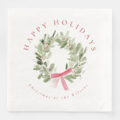 Greenery Wreath & Red Bow Holiday Servet (Voorkant)