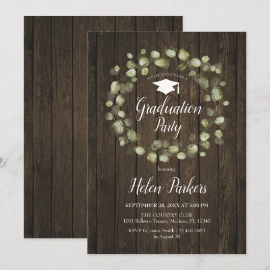 Greenery Wreath Rustic Graduation Party Kaart (Voorkant / Achterkant)