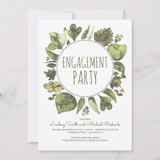 Greenery Wreath Rustic Woodland Engagement Party Kaart (Voorkant)