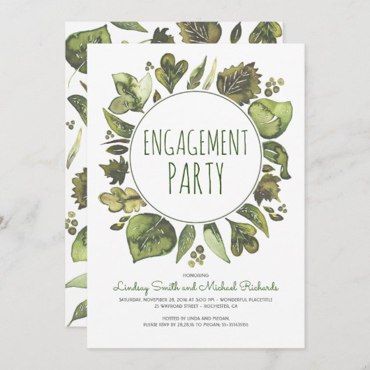 Greenery Wreath Rustic Woodland Engagement Party Kaart (Voorkant / Achterkant)