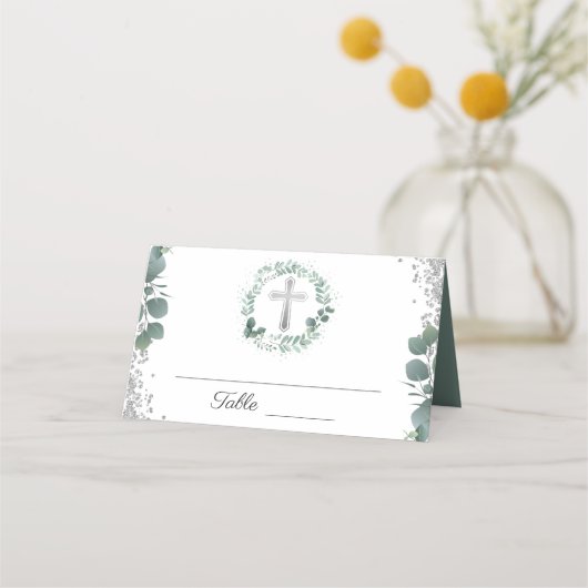 Greenery Wreath Silver Glitter First Community Plaatskaartje (Voorkant)