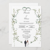 Greenery wreath Spanish Wedding Invitation Kaart (Voorkant / Achterkant)