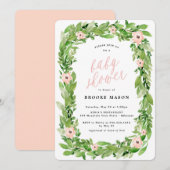 Greenery Wreath Spring Baby shower Invitation Kaart (Voorkant / Achterkant)