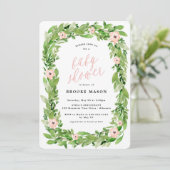 Greenery Wreath Spring Baby shower Invitation Kaart (Staand voorkant)