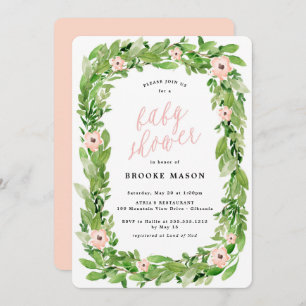 Greenery Wreath Spring Baby shower Invitation Kaart