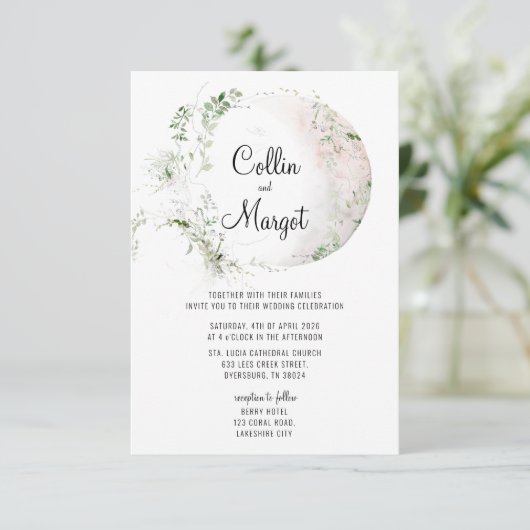 Greenery Wreath Wedding Invitation Aankondiging (Staand voorkant)