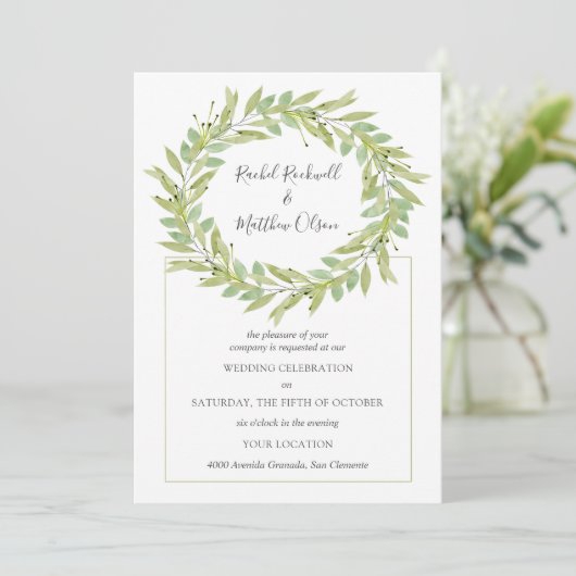Greenery Wreath Wedding Kaart (Staand voorkant)