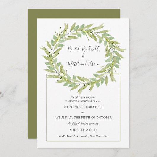 Greenery Wreath Wedding Kaart (Voorkant / Achterkant)