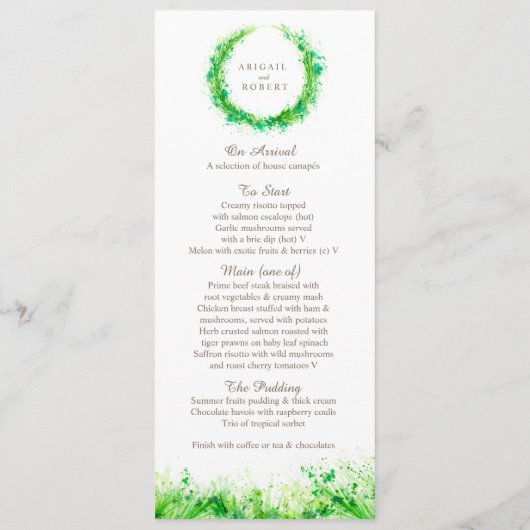Greenery wreator waterverf art trouwmenu menu (Achterkant)