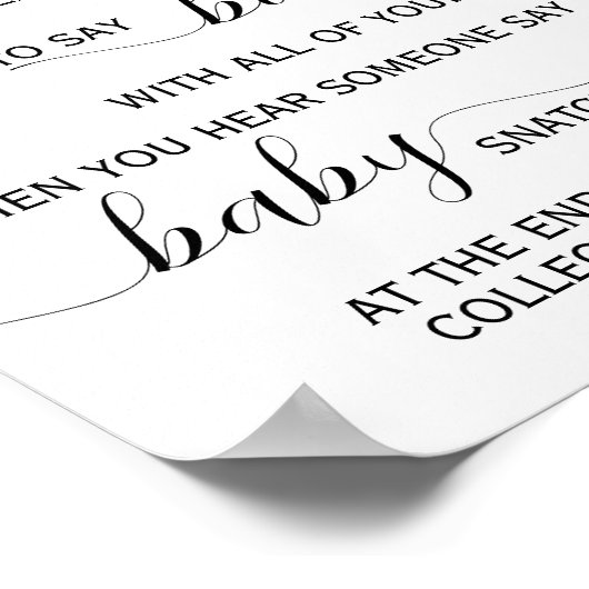 Greenery zegt geen Baby Clothespin Shower Game Poster (Hoek)