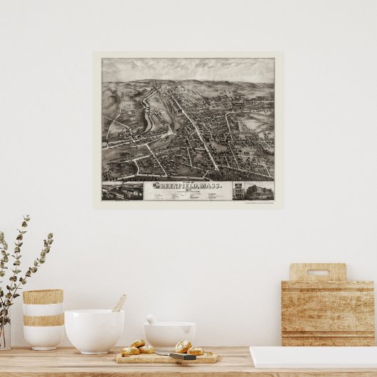 Greenfield, MA Panoramic Map - 1877 Poster (Keuken)