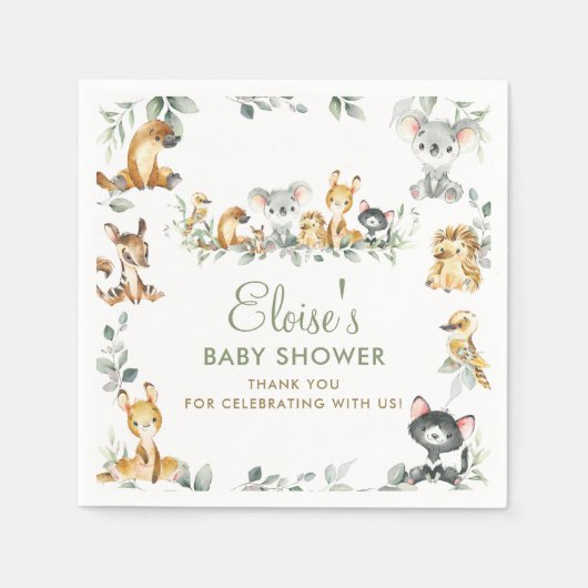 GreenGenery Australische dieren Baby shower dank u Servet (Voorkant)