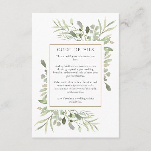 GreenGenery Bruiloft Accommodatie Gastgegevens Informatiekaartje (Voorkant)