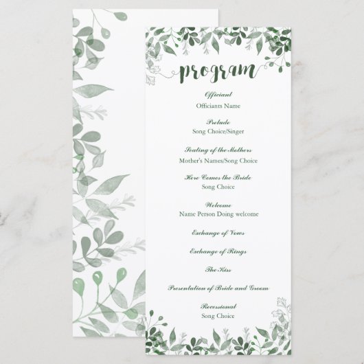 GreenGenery bruiloft programma Sjabloon (Voorkant / Achterkant)