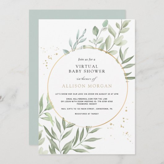 GreenGenery Eucalyptus Virtual Baby shower Kaart (Voorkant / Achterkant)