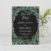 GreenGenery & Florets Zwart Save The Date Kaart (Staand voorkant)